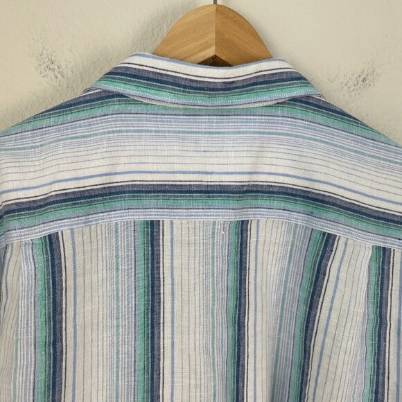 Tommy Bahama Mens Large Stripe Linen Blend Button Up Shirt Long Sleeve Top - Picture 8 of 10